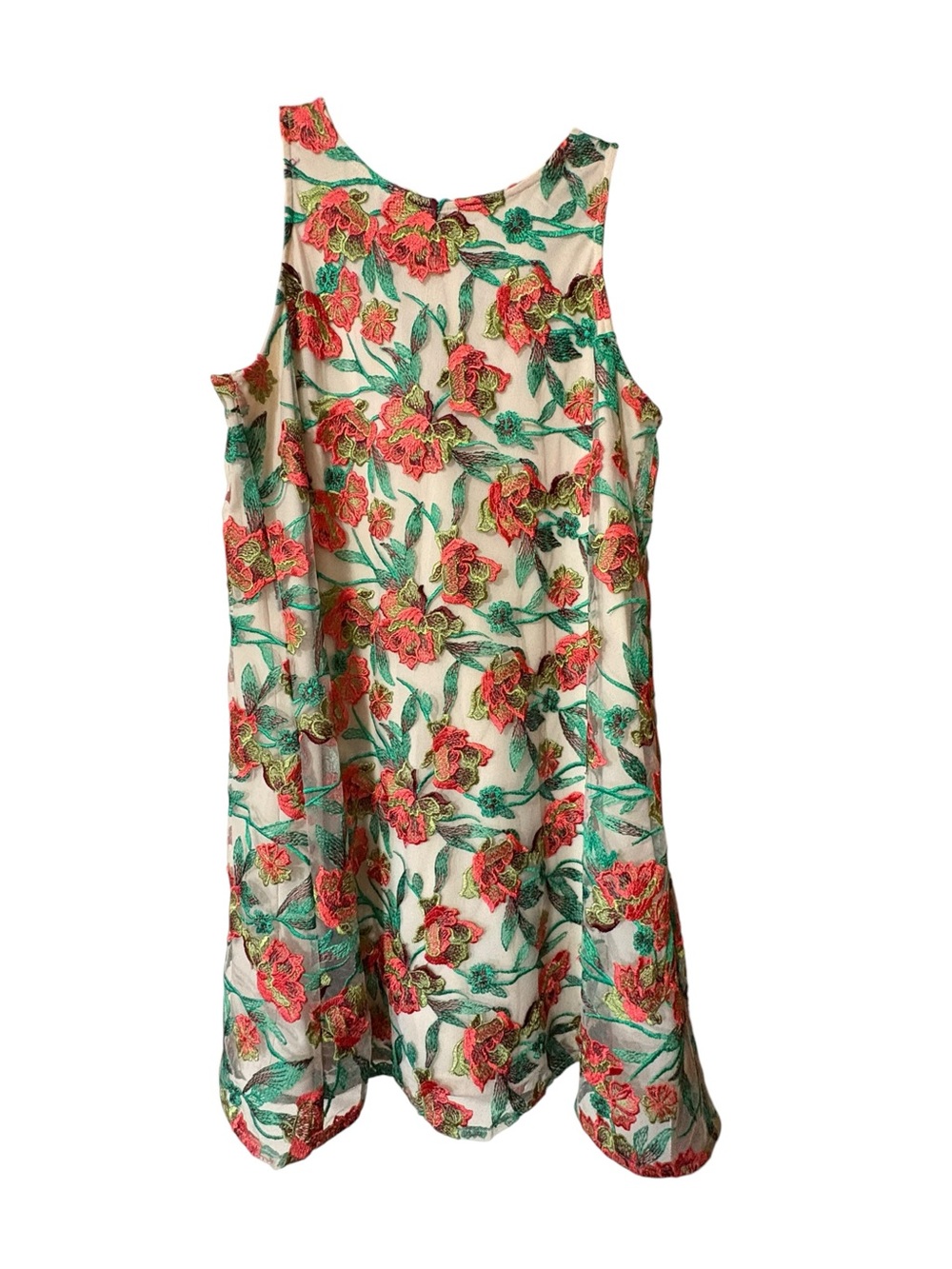 Beige by ECI Floral Embroidered Mesh Shift Dress Medium